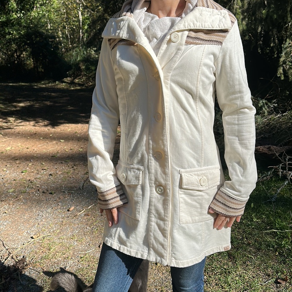 PRANA ROWEN Knit Woven Trim Long coat
Button down cotton stretch cream& brown S